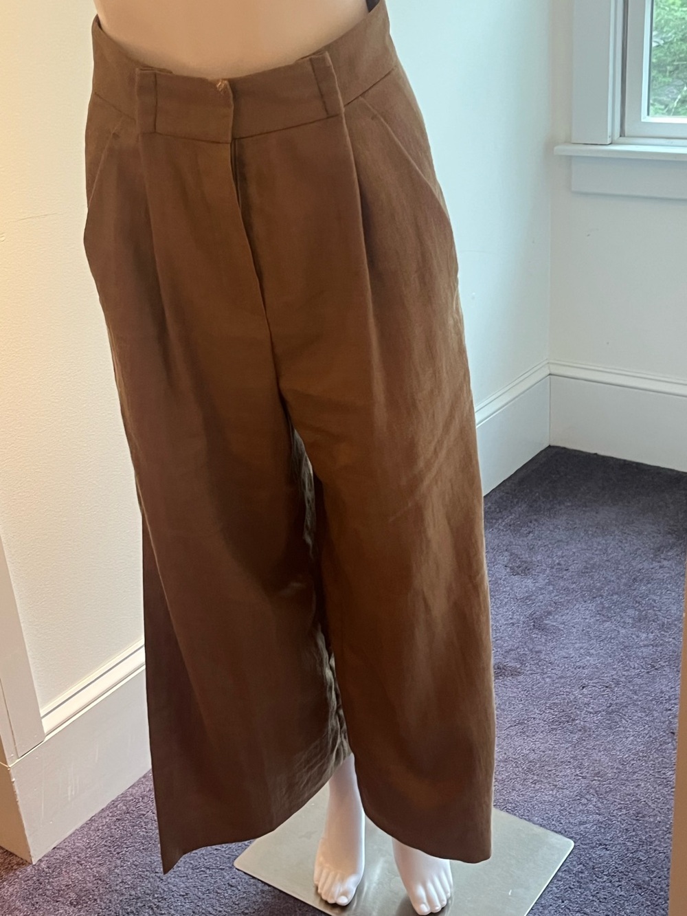 Brunello Cucinelli chestnut linen hi waisted linen wide leg pant - Picture 3 of 12